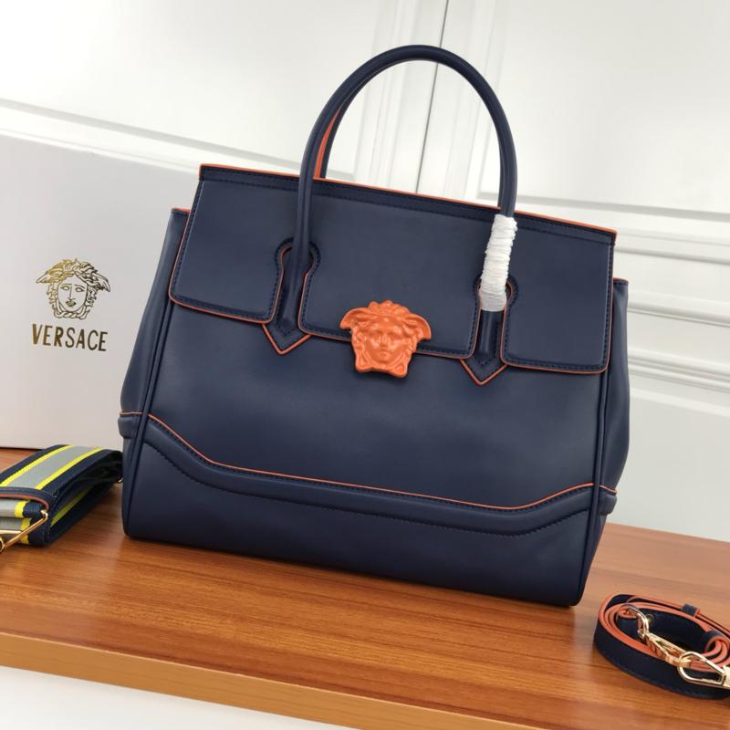 Versace Chain Handbags DBFF453 Full leather plain plain solid color buckle deep blue